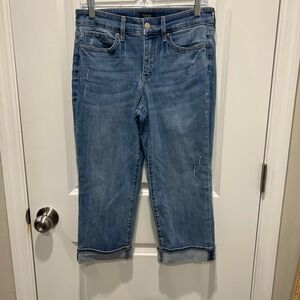 NYDJ Women Marilyn Crop Distressed Medium Wash Denim Jeans Size 6